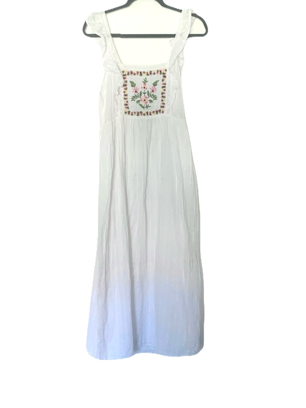 Zara White Swiss Dot Ruffle Floral Embroidered Sleeveless Maxi Dress Cottagecore